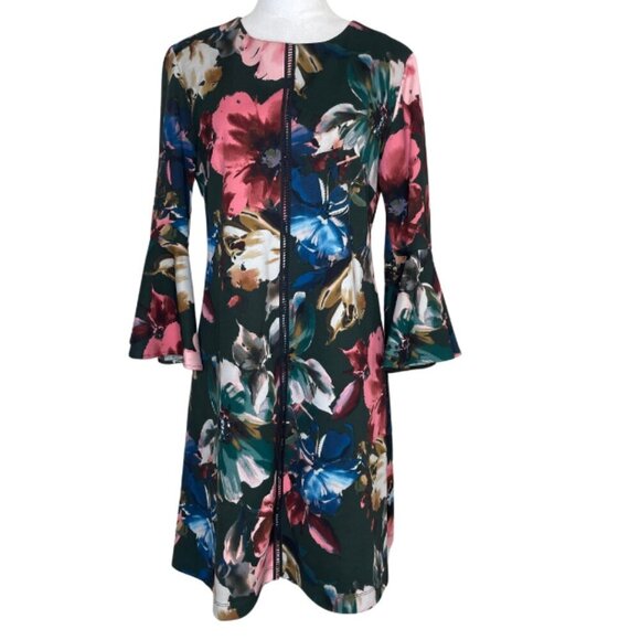 J.Taylor Women's Floral Mini/Midi Dress with Bell Sleeves Office Work Sz 12 - Picture 2 of 8